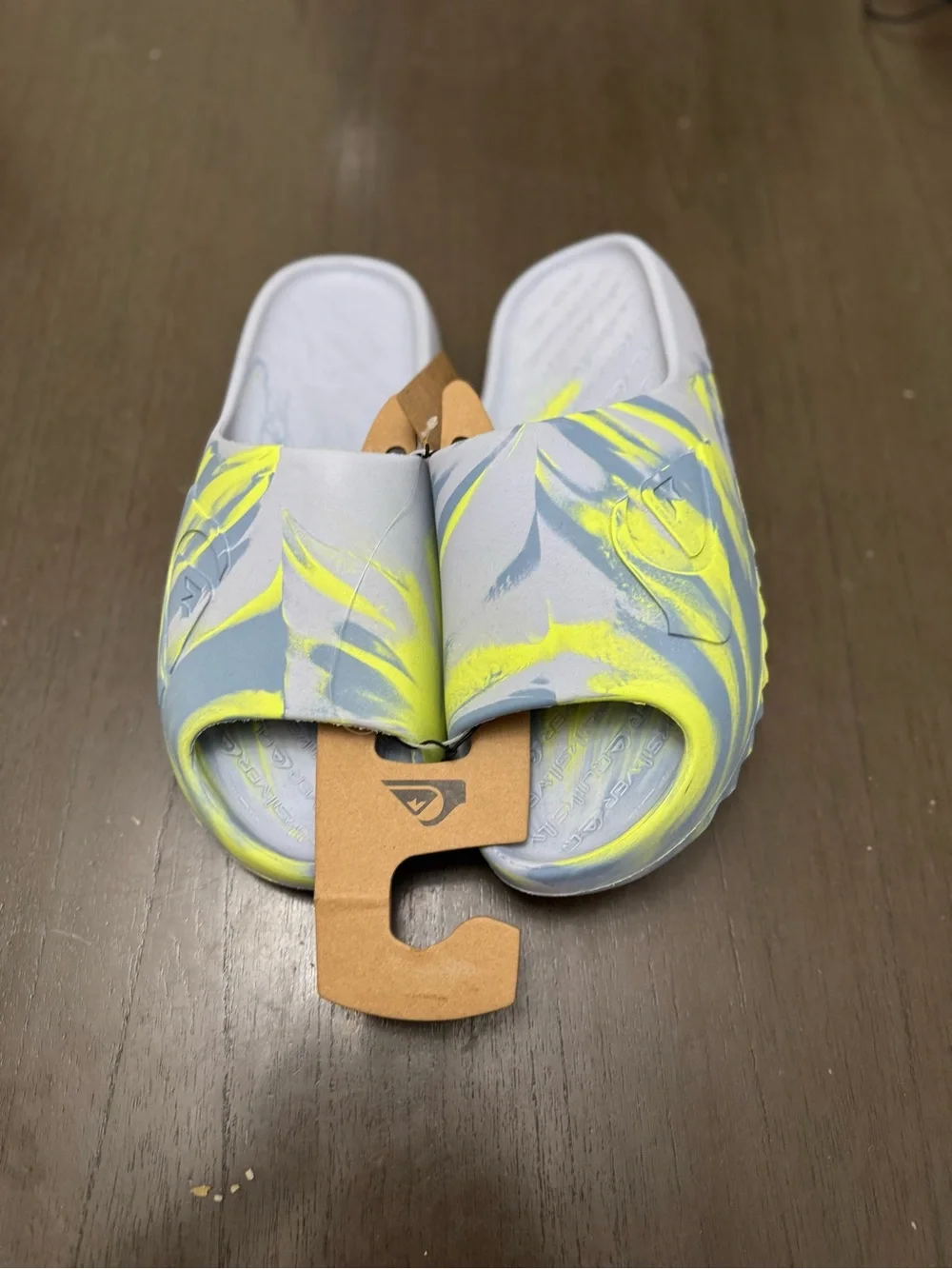 Quiksilver Men's Slide Sandals in Light blue  with Neon Yellow Accents